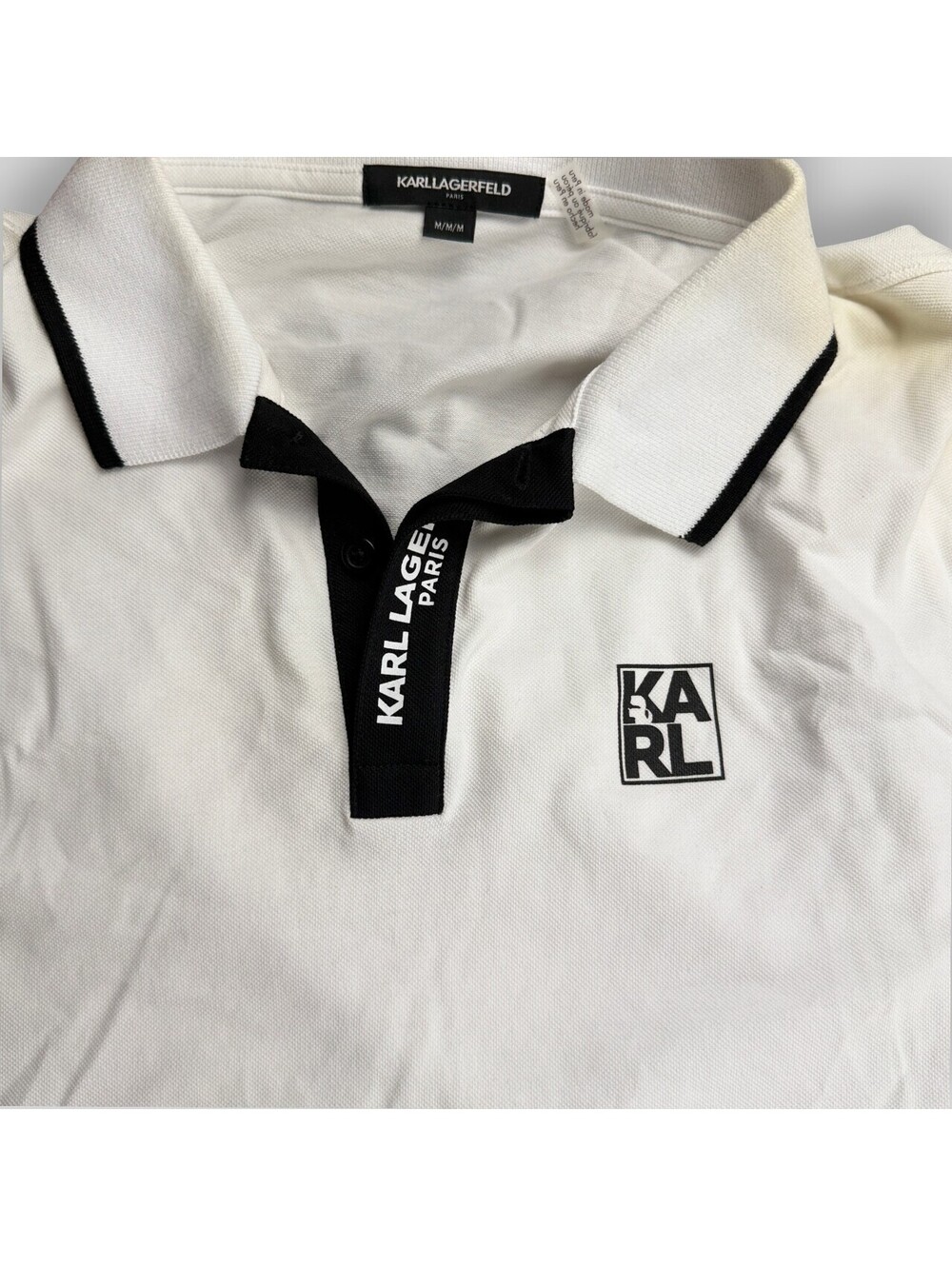 🇬🇧 Karl Lagerfeld Paris Zip Collar Polo Shirt White Medium - Picture 2 of 10